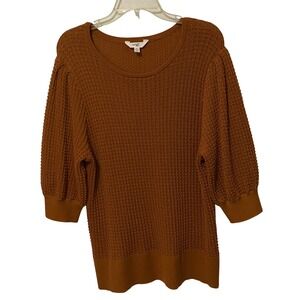 Womens 4X Waffle Knit Crew‎ Neck Sweater Earthy Casual Boho Puff Sleeve School